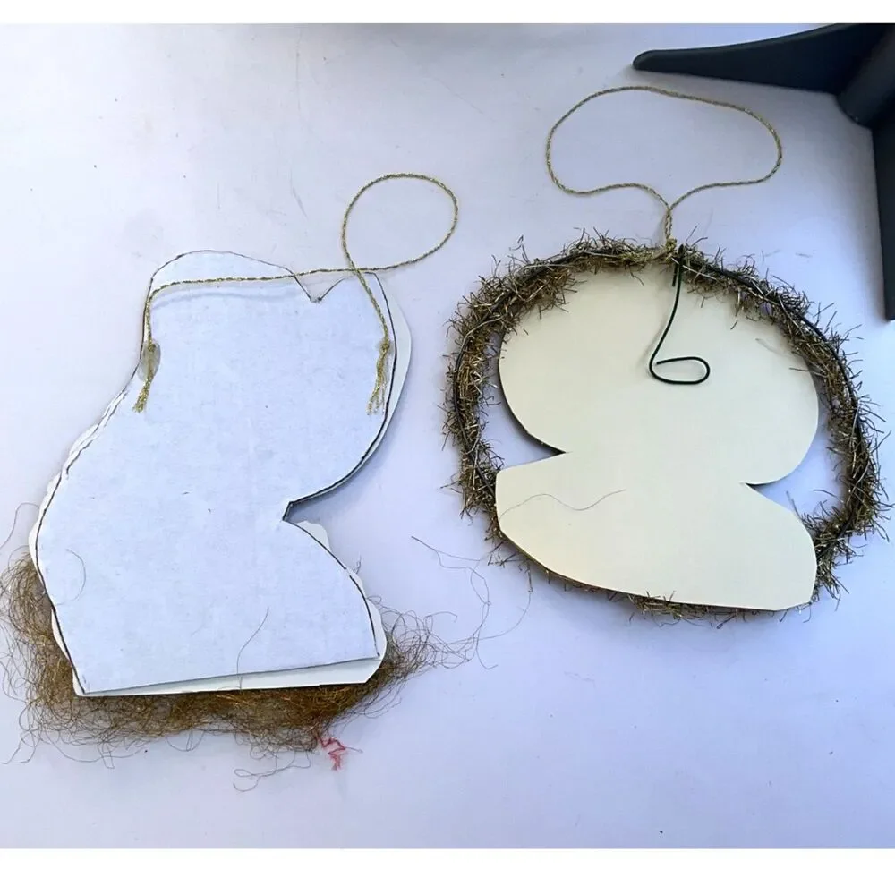Vintage Victorian Style Die Cut Christmas Ornaments Scrap Tinsel Lady Child Pair